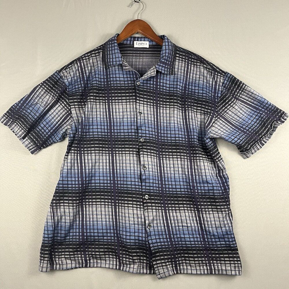 DaVinci Made In Italy Dress Shirt XL Blue Multicolor Casual Lightweight‎ Office